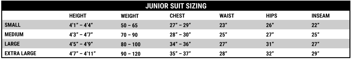 Standard Suit Size Chart