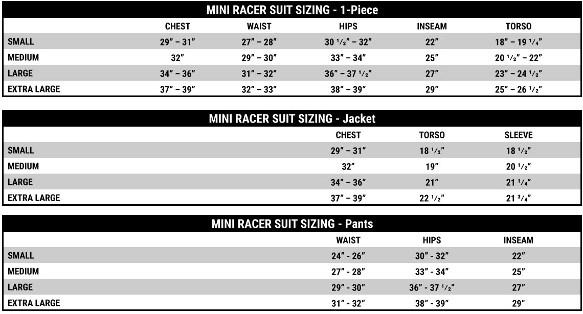 Race discount suit sizing